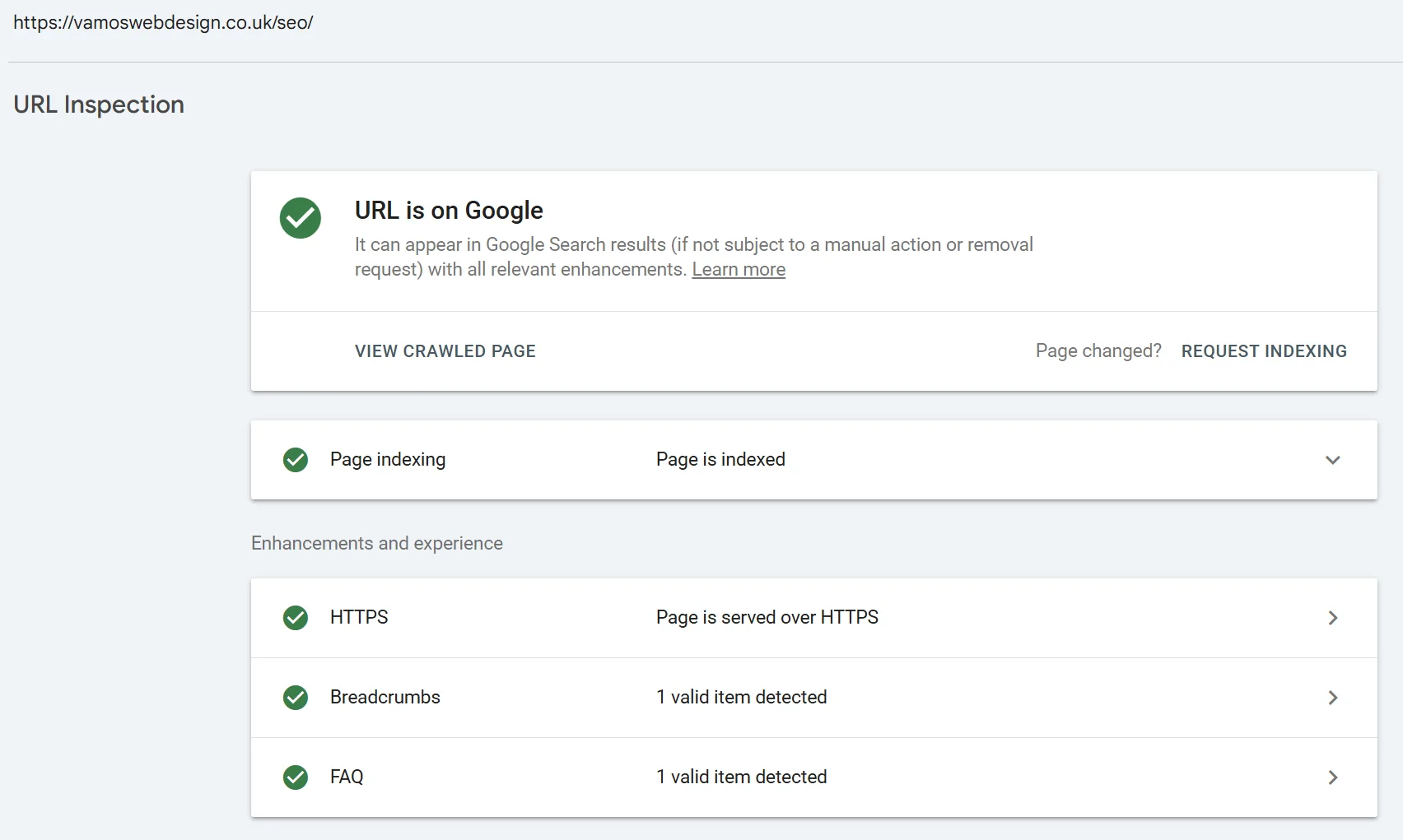 Google Search Console indexing feature