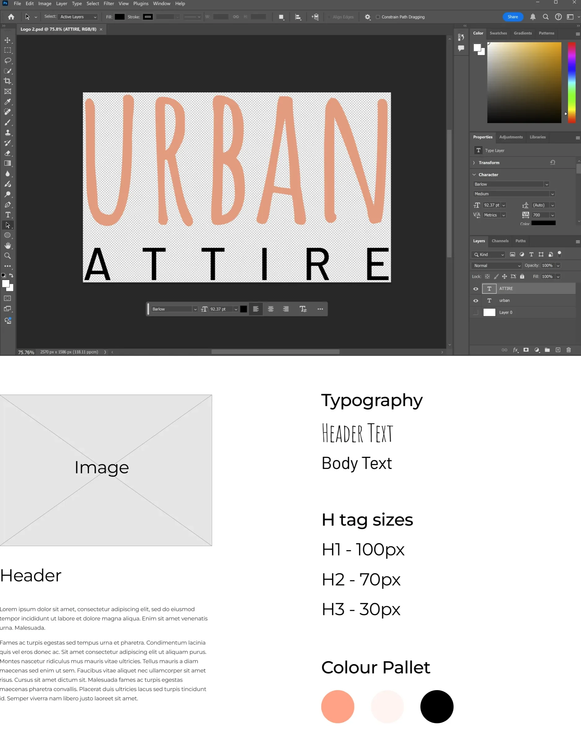 Urban Attire logo and wireframe design
